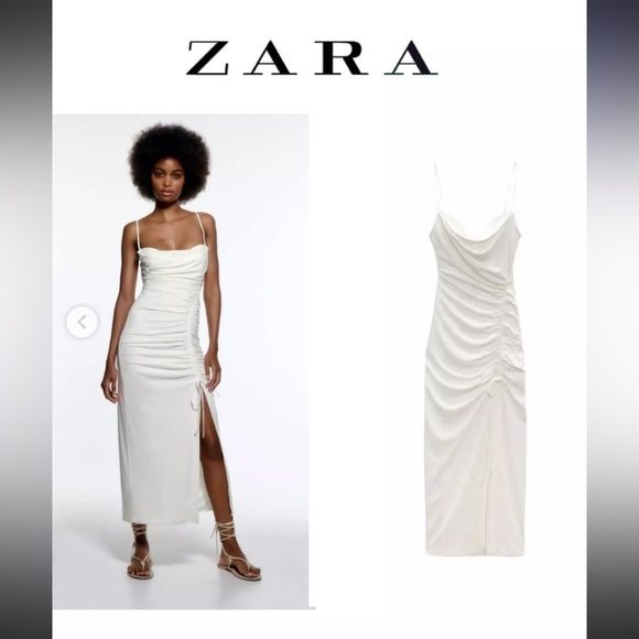 Zara Dresses & Skirts - Zara White Asymmetrical Ruched Dress
